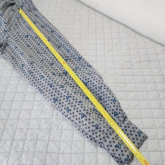 VINTAGE Pendleton Country Sophisticates Gray Blue Geometric Print Tie Neck Blous - Picture 8 of 9